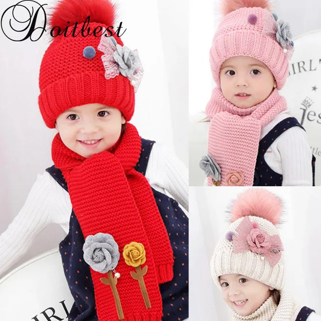 Doitbest цветок от 3 до 8 лет hailball комплекты шапок бархат шерсть дети мальчики вязаные меховые шапки зима 2 шт. Девочка шарф шапка комплект