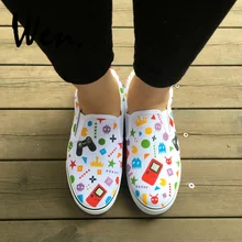 Вэнь дизайн Ручная роспись обувь игровой консоли Различные самолет фигурки на плоской подошве парусиновые Слипоны мужские кроссовки женские подарки