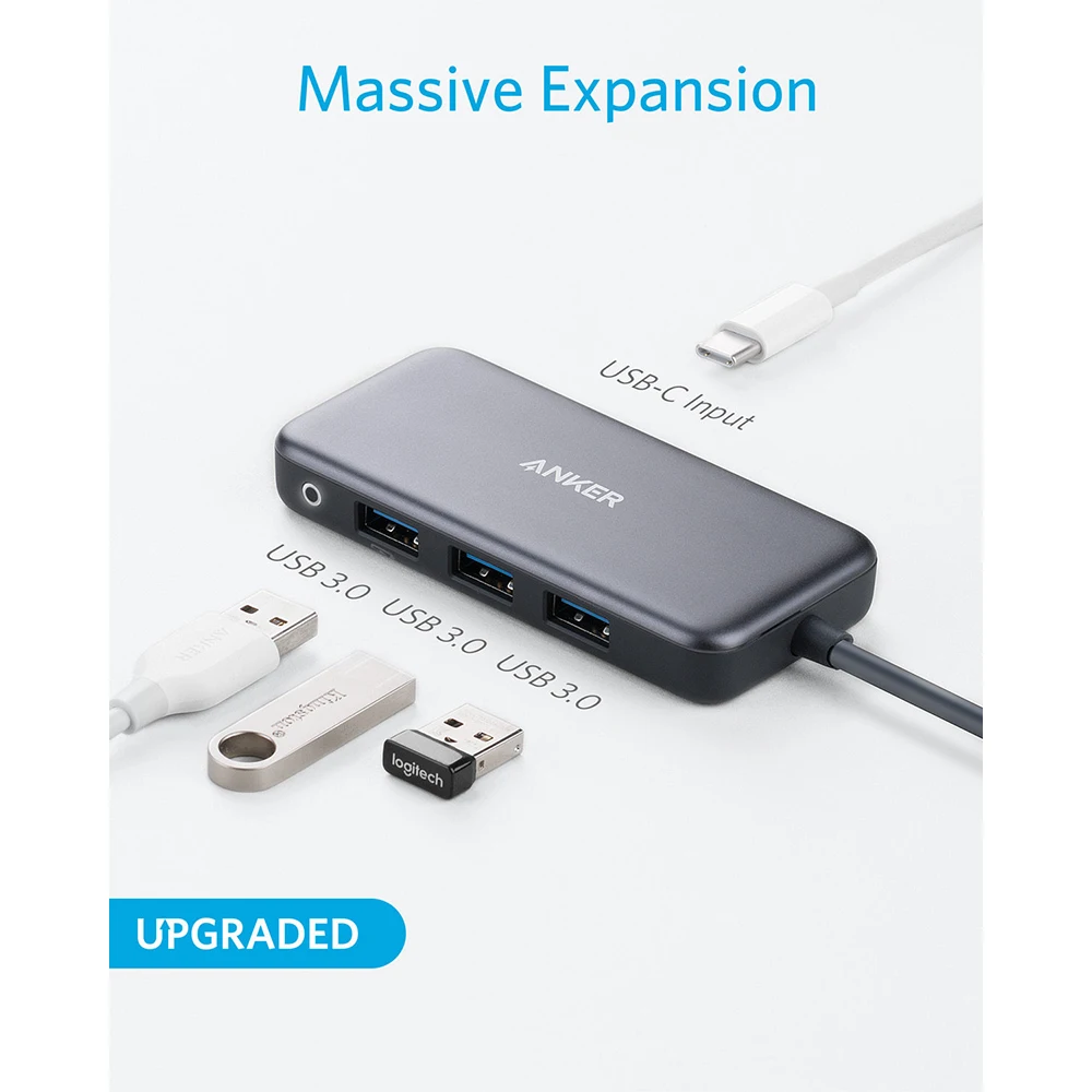 Anker Hub USB C 4 en 1 Adaptador de USB-C 60W de potencia 3 puertos USB 30 para MacBook Pro 13