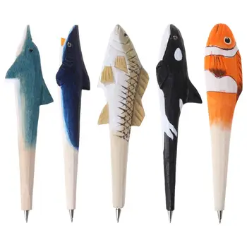 

Handmade 3D Animals Fish Creative Wood Carved Ballpoint Pen Writing Tool Stationery School Student Gifts