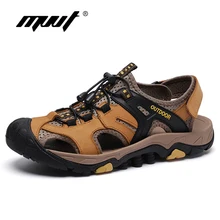 Новые сандалии из натуральной кожи мужские летние Туфли качественные удобные мужские пляжные сандалии мужские кожаные туфли на липучке размера плюс