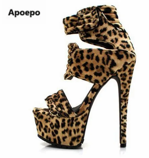 Apoepo Punk sandals women summer sexy Leopard platform shoes high quality 16 cm extreme high heels shoes women sandals dancing