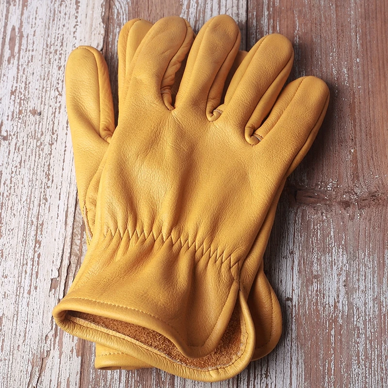 Высококачественные мужские желтые перчатки для вождения из коровьей кожи