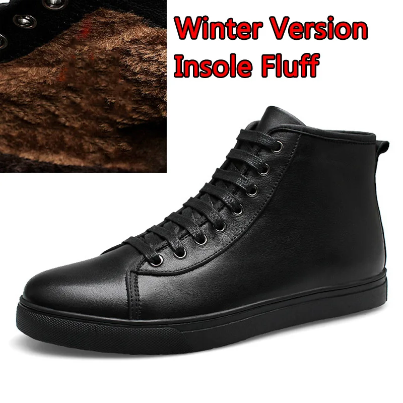 SURGUT/Большие размеры 37-48; зимние мужские ботинки на меху; высококачественные красивые удобные модные брендовые ботинки из натуральной кожи; осенние ботинки - Цвет: Winter Black