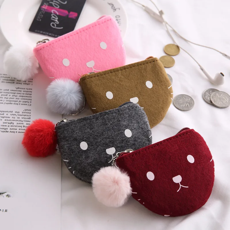 

Creative Plush Fur Ball Cartoon Coin Purse Women Fashion Zipper Money Coin Bag Holder Small Fresh Cute Cat Coin Purse Pouch Kids