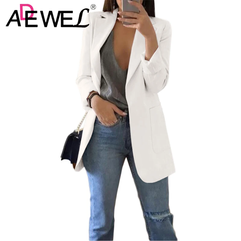 

ADEWEL Women Formal Open Stitch Turn-down Collar Office Work formal Jackets Suits Plus Size S-5XL 2019 New Spring Women Clothes
