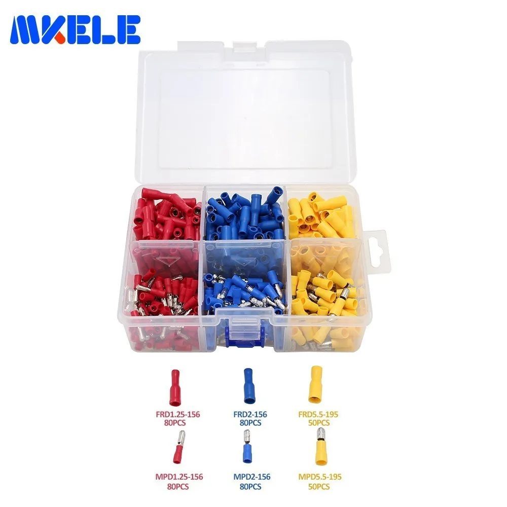 

420 Pcs/Box Mixed Bullet Butt Female & Male 3 Color Wire Terminals Electrical Insulated Electric Connector Crimp Bullet Terminal