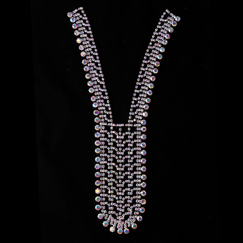

Luxury Shining Dress V Collar Crystal Rhinestones Applique for Wedding Dresses Necklace Sew on