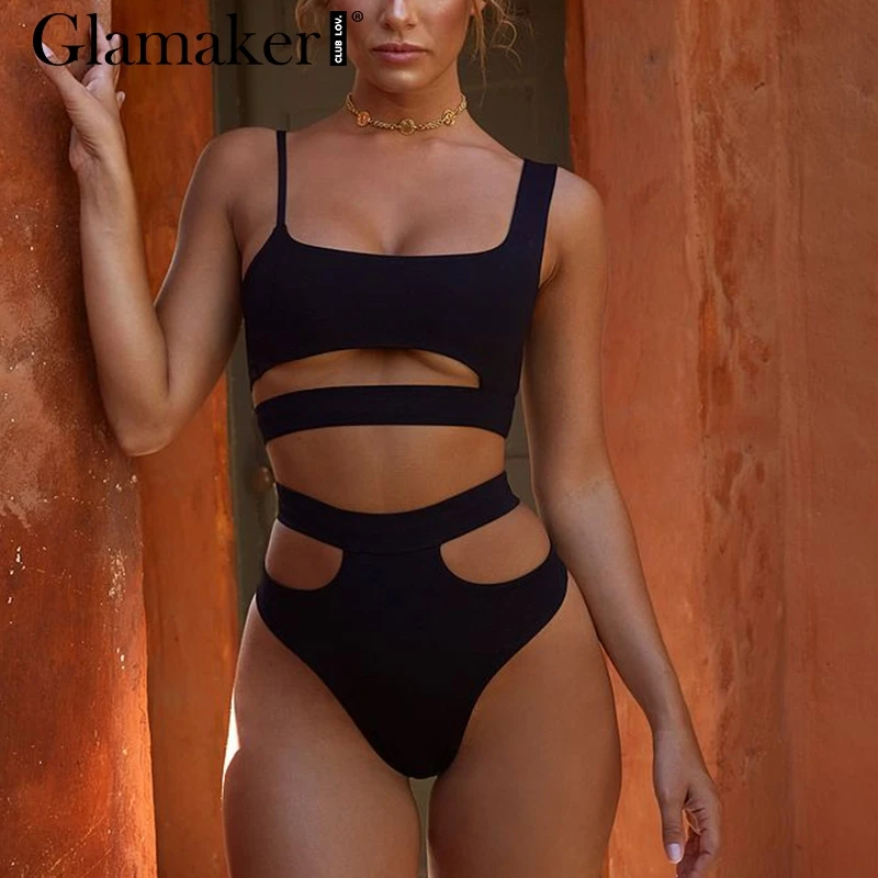 Glamaker واحد الكتف أسود مثير ارتداءها المرأة عالية الخصر رفع العصابة ارتداءها رومبير عالية قطع الاستحمام دعوى ارتداءها الصيف