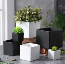 TECHOME Ceramic Flower Pot Modern Square L/M/S Matte Glossy Simple Flower Pot Home Garden Office Decor