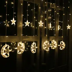 2,5 м 138 светодиодный s moon star Сосулька Светодиодный Шторы светящаяся садовая гирлянда Рождественский Рамадан Свадебные Новый год лампочки