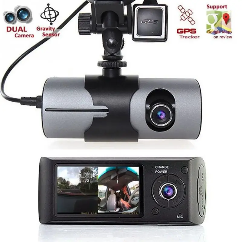 

Dual Camera Car DVR R300 with GPS and 3D G-Sensor 2.7" TFT LCD X3000 Cam Video Camcorder Cycle Recording Digital Zoom