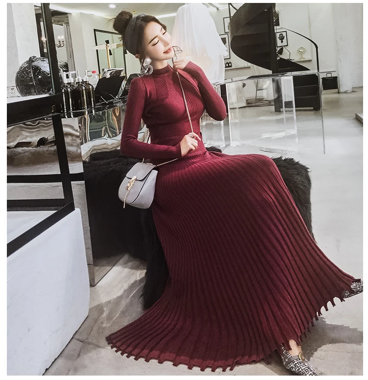 Winter autumn high quality Women Long Knitted Dress Sexy vestidos Back Slim Sweater Dress Fit And Flare Thicken Warm Dress