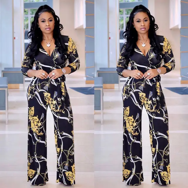Plus Size Women Floral V Neck Long Sleeve Bodycon Playsuits Casual Long Floral Jumpsuitin