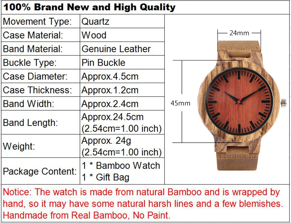 Creative Wooden Wrist Watch Genuine Leather Band Strap Analog Bamboo Quartz Handmade Red Face Wood Watch for Gifts YISUYA (9)