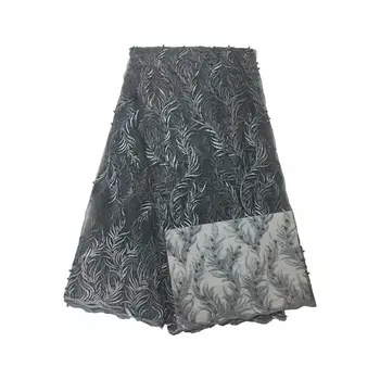 

2019 Latest Grey French Nigerian Lace Fabrics High Quality Beads Tulle African Laces Fabric Wedding African French Tulle Lace