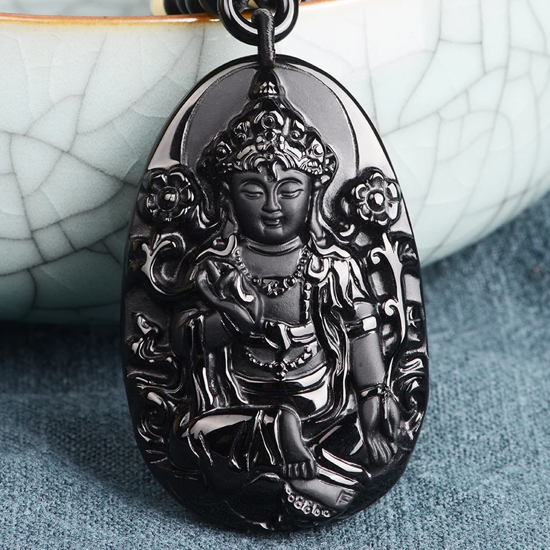 

Belwide Natural Black Obsidian pendant Guanyin Guanyin pendant Green Tara incarnation of mother's Day gift