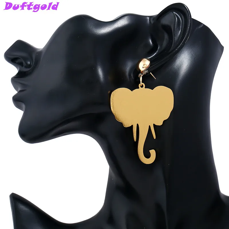 

2017 New Hip Hop Rock Long Big Indian Elephant Earrings Personality Gold Abstract Earrings Studs Boho Jewelry Duftgold