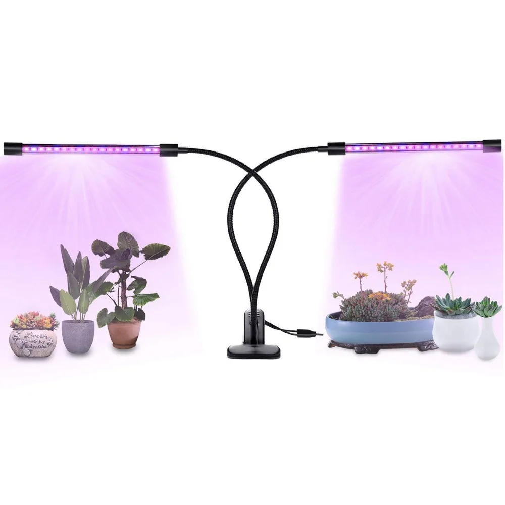 

DeFong 18W Plant Grow Light with Auto Turn On Function slitinto Dual Head 36 LED 5 Dimmable Levels Grow Lamp Bulbs 3/9/12H Timer