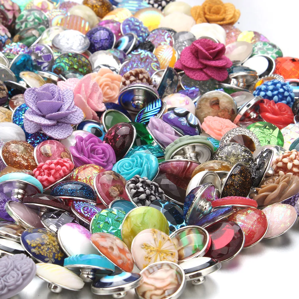 50pcs/lot Mixed Style Snap Jewelry Colorful Crystal Round 18mm Resin Snap Buttons fit Snap Bracelet Bangles ZD000-MIX