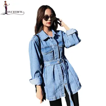 

Cowgirl Jacket Autumn New Loose Shown Thin Women Coat 2019 Spring Single-Breasted Slim Denim Jacket Mid Long Fashion Coat DD0901