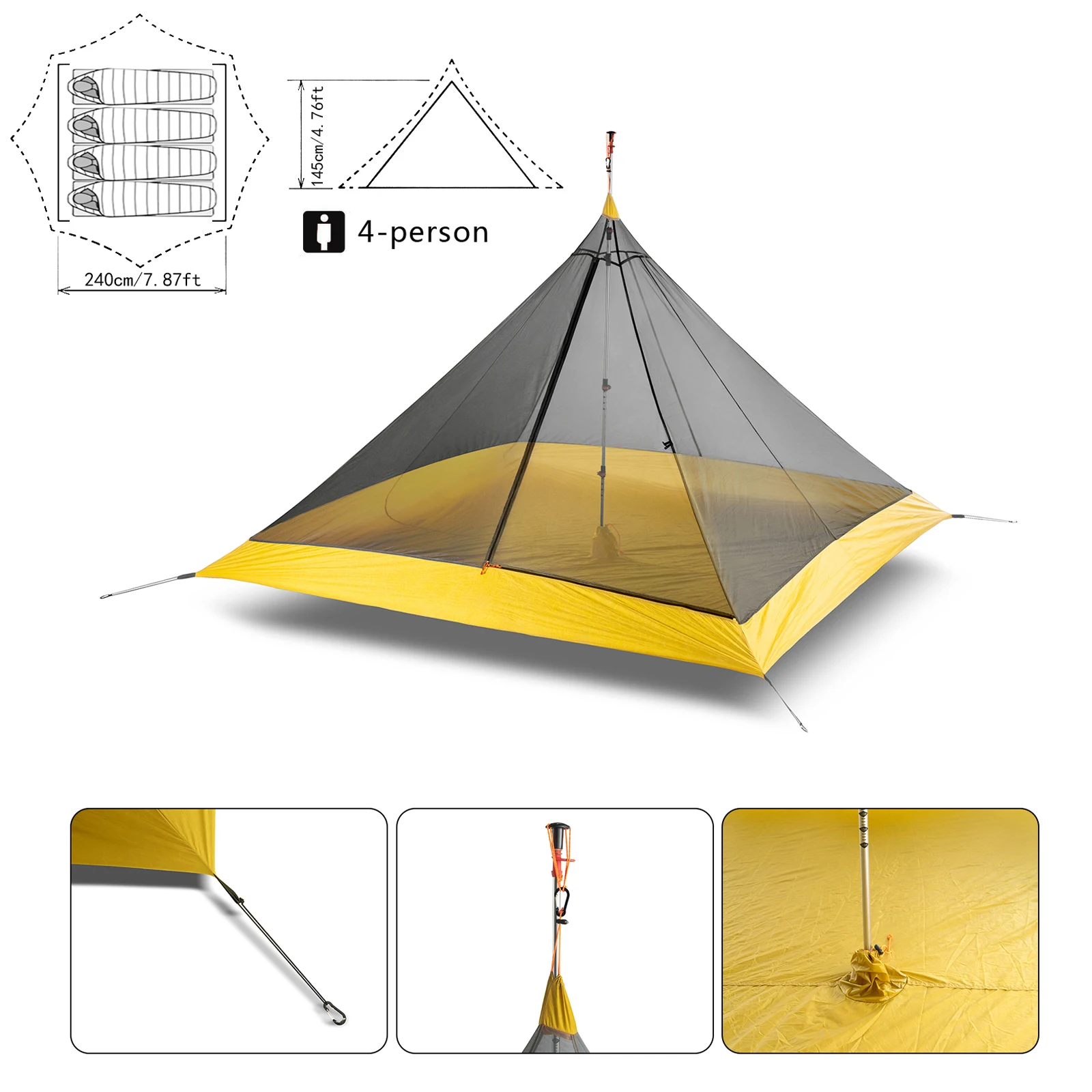 Сверхлегкий кемпинговый тент 3-4 человека наружные 40D капроновые, силиконовые покрытые безщеточные пирамиды большая палатка дышащая 3-4 сезона Внутренняя палатка