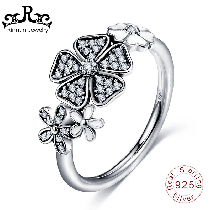 

2019 ORSA JEWELS Female JEWELS Trendy Silver rings with black Flower AAA Cubic zirconia For Women Party Fashion Jewelry RLR02