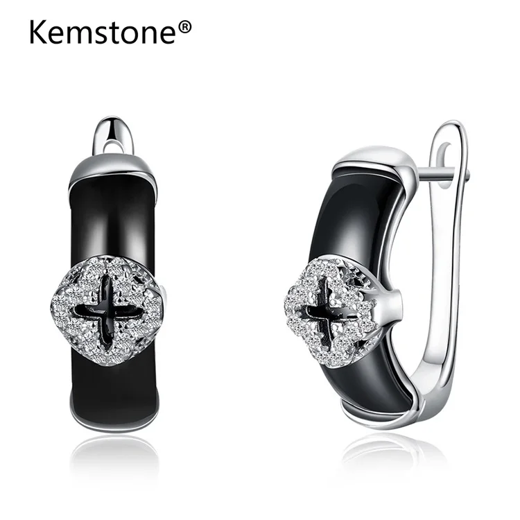 

Kemstone Fashion Sterling Silver Stud Earrings Luxury U Shape CZ Zircon Cross Pattern Design Exquisite Elegant Jewelry for Women
