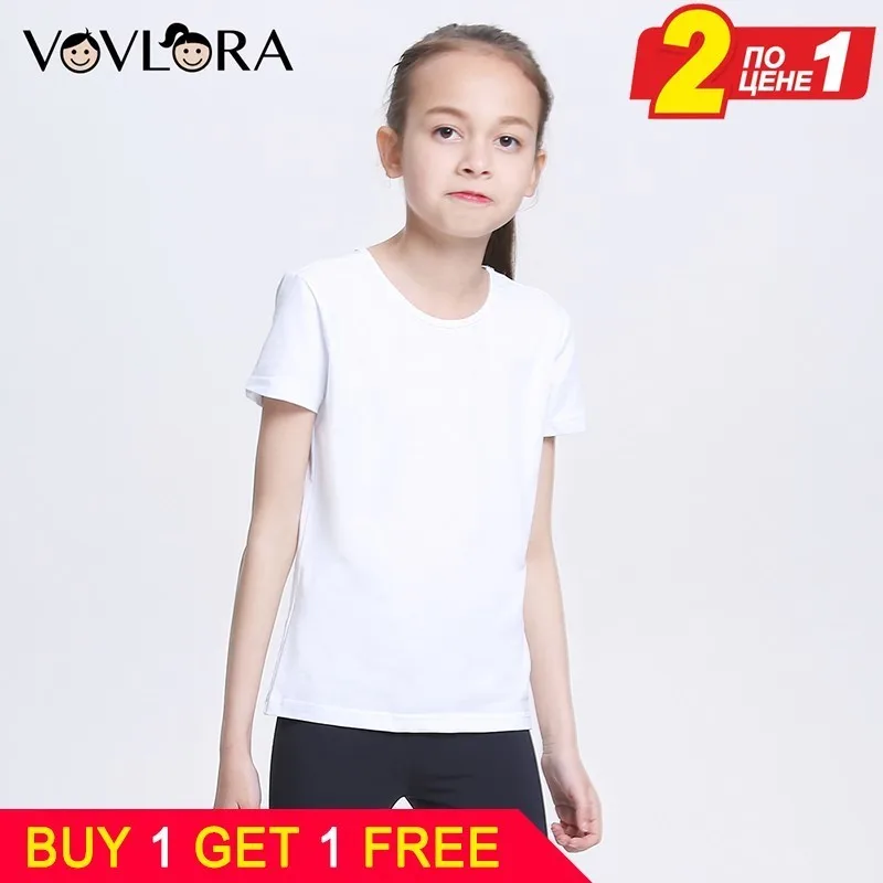 Buy 1 Gift 1 Free White Girls T shirts Cotton Sport Kids T Shirt Tops