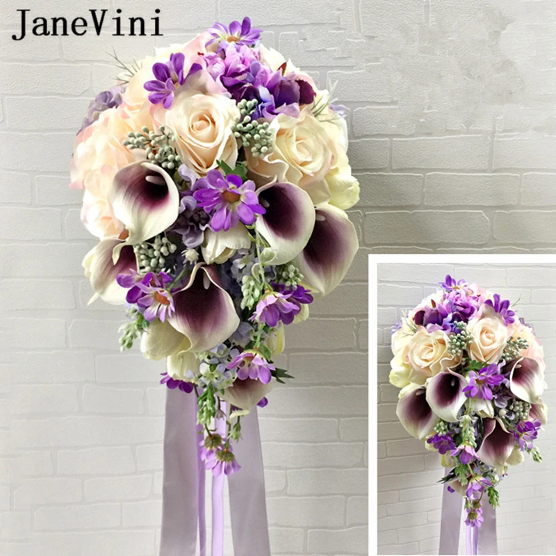 JaneVini 2019 Romantic Waterfall Purple Wedding Flowers ...