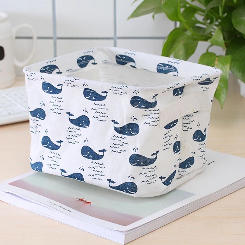 ONEUP DIY Cute Printing Desktop Storage Basket Organizer Cotton Linen Makeup Sundries Storage Box Cabinet Underwear Storage Bag