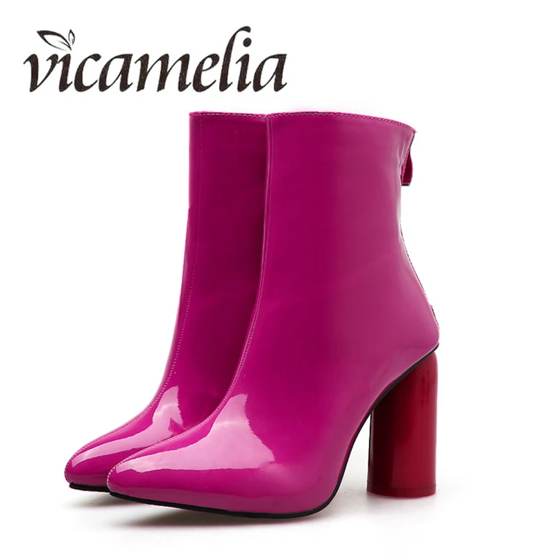 Vicamelia/женские ботинки на молнии женские ботильоны из лакированной кожи цвет