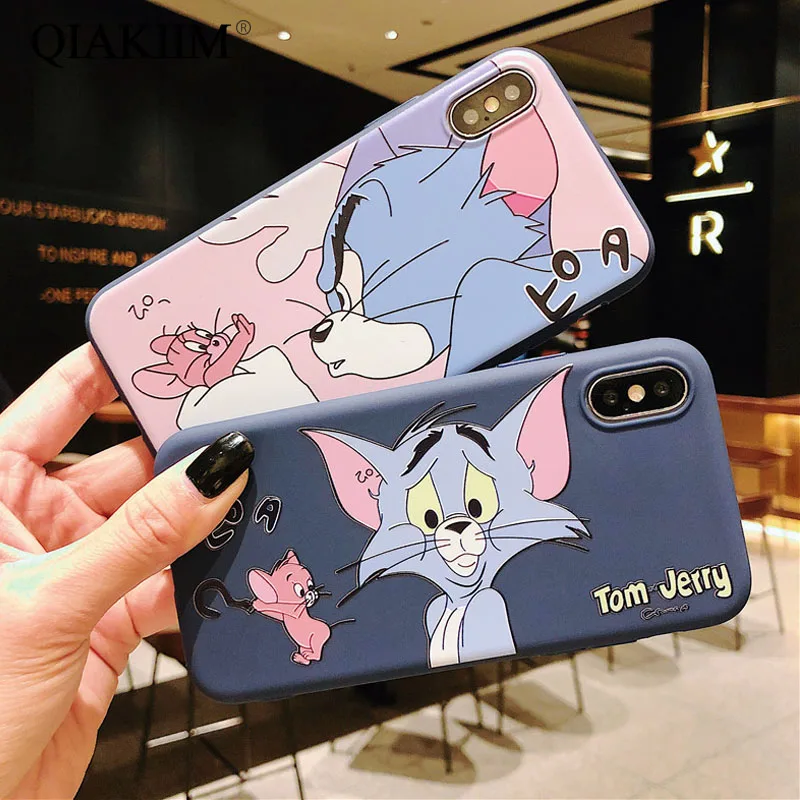 

Simple Cute Cartoon Tom Jerry Case for iPhone X XR Xs Max 8 7 6 6s Plus Case Ultra Thin Slim Fit Soft Silicone Cover Cases Coque