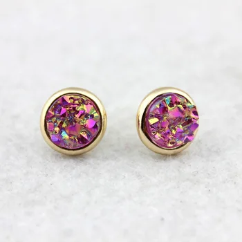 

12MM Fashion Pave Puddle Round Drusy Earrings Female E2423 Hot Selling Gold Flake Druzy Stud Earrings Jewelry Wholesale