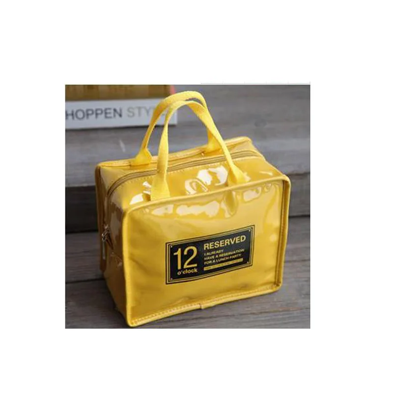Новая искусственная Яркая кожаная переносная изолирующая сумка, портативная лакированная кожаная сумка для пикника, сумка для обеда, практичная изоляционная сумка