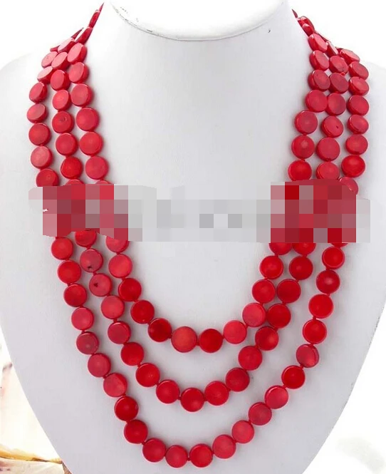 

Jewelr 005643 LONG beautiful 80" 11mm red wafer coral necklace