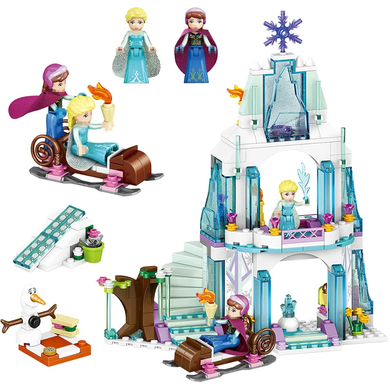 

Dream Princess Elsa Ice Castle Girl's Building Blocks Princess Anna Children Gift Toys Compatible legoINGs Friends Color Box