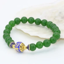 Уникальный дизайн 8 мм халцедон зеленые Жадеиты круглые бусины браслеты для вечерние свадьбы Изготовление ювелирных изделий из драгоценных камней 7,5 дюймов B2703