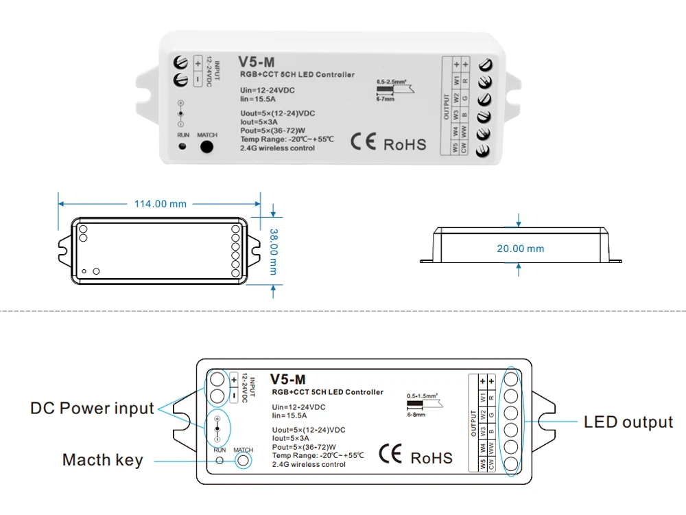 Rgb Rgbw Controlador Cct Rgbcct 12 v 24 v 5 em 1 Rgbww Tira Conduzida Luz Controlador Wi-fi sem Fio rf Controle Remoto 2.4g Toque 5 24 v 5 em 1 rgbww led