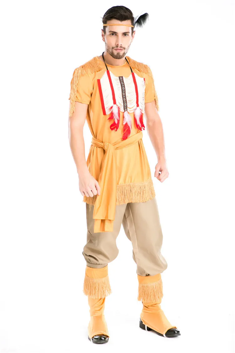 Костюмы на хэллоуин для взрослых мужчин индийский охотник лучники костюм Pocahontas Aboriginals косплей пурим карнавальная вечеринка нарядное платье