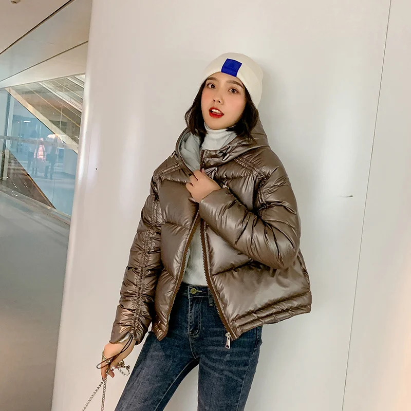 2019 Autumn and Winter New Women's Cotton Suit Korean Casual Fashion Short Solid Color Hooded Winter Coats Jacket Women Zipper