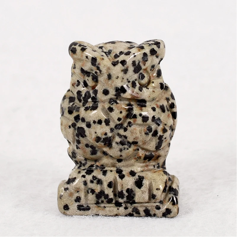 Натуральный драгоценный камень далматинская яшма Сова фигурки мини животные ремесло резные минеральные заживляющие кристаллы статуя для детские домашние декорации