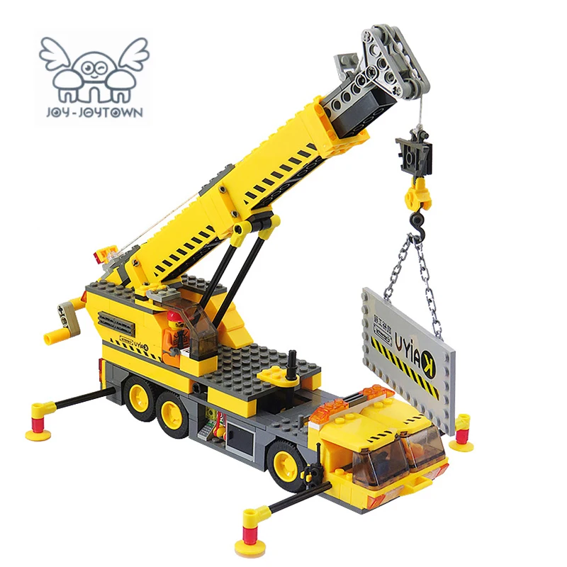 

JOY-JOYTOWN 380pcs/Lot City Building Crane Blocks Engineering DIY Model Toys Shape Learning Bricks Game Children Birthday Gifts