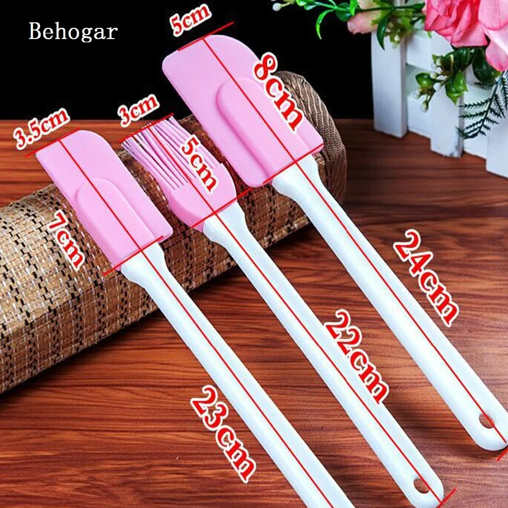  Behogar 2pcs Silicone Spatula 1PC Oil Brush Set Cake Cream Batter Mixer Baking Scraper Kitchen Cook