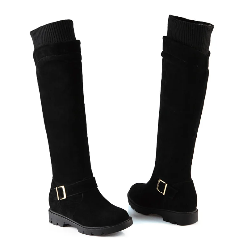 Haoshen& Girl/женские сапоги для верховой езды выше колена зимняя обувь теплые высокие сапоги на каблуке женская модная обувь с круглым носком, G107