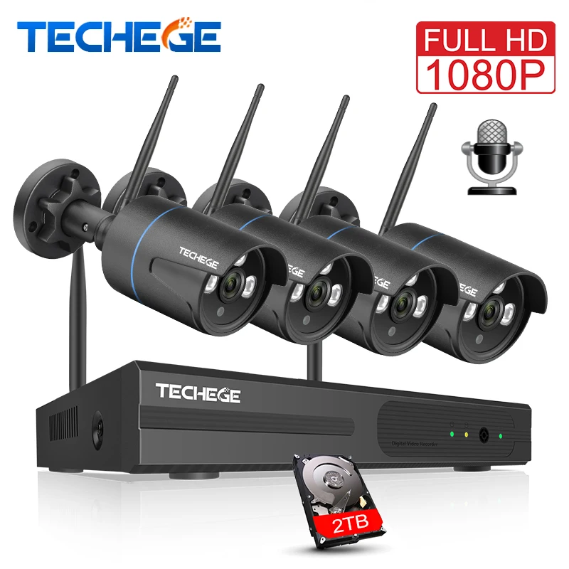 Achat Techege Sans Fil CCTV Système 1080 p Enregistrement Audio 2MP 4CH NVR Étanche Extérieure WIFI CCTV Caméra Système Vidéo Surveillance Kit