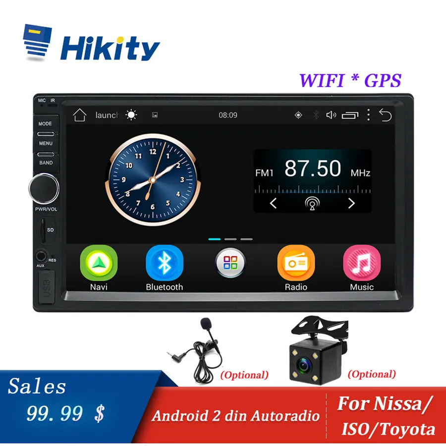 

Hikity Android Car Radio Stereo GPS Navigation Bluetooth USB SD Wifi Touch 2din 7" Car Multimedia Player Audio Player Autoradio