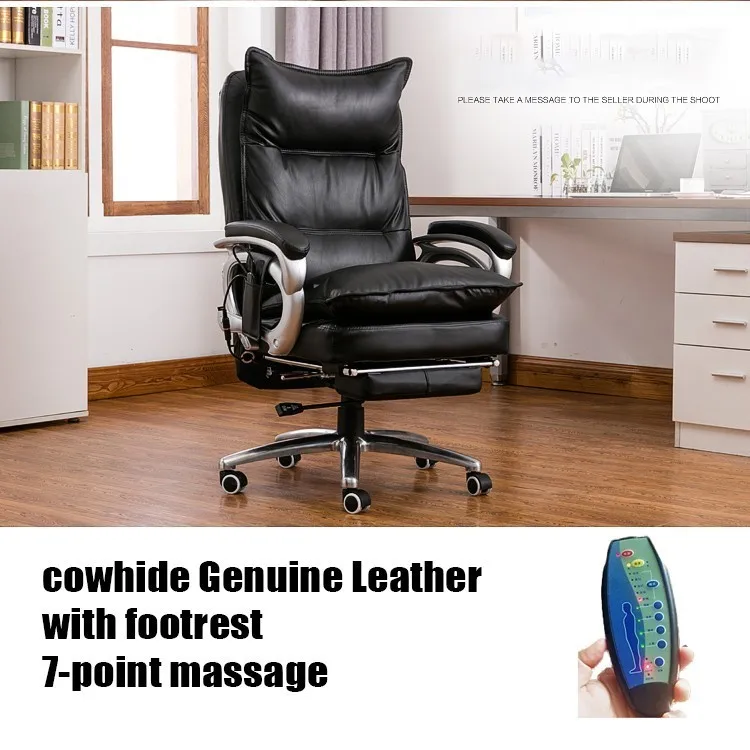 Воловья кожа 515 офисное кресло с колесиком из натуральной кожи, эргономичное кресло с подставкой для ног - Цвет: blackCowhide massage