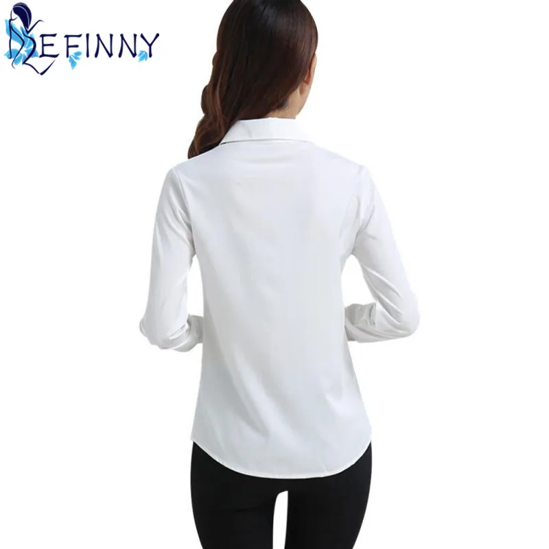 أفضل بيع الإناث الأعمال قميص الكلاسيكية النساء الرسمي الكامل كم الصلبة بدوره إلى أسفل طوق ضئيلة بلوزة