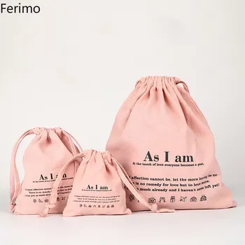 

Ferimo 3pcs Cotton and linen drawstring bundle pocket Cosmetic mobile phone packing bags travel storage bag